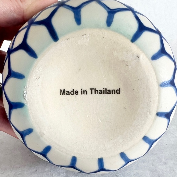 Vintage Artisan De Luxe Home Boho Thai Vase Royal Blue Geometric Print 7” - Picture 12 of 13